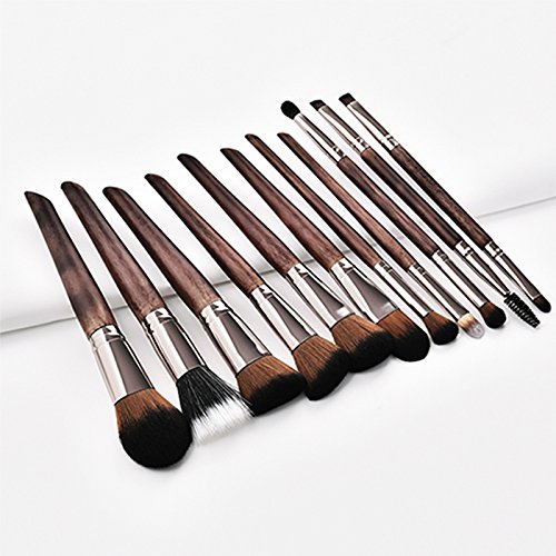 Monbedos Set de pinceles de maquillaje profesional Juego de pala Cepillo de difusión de polvo líquido Cepillo corrector rubor Marrón, tamaño: 22 * 15 * 1.6 cm 11 pieza
