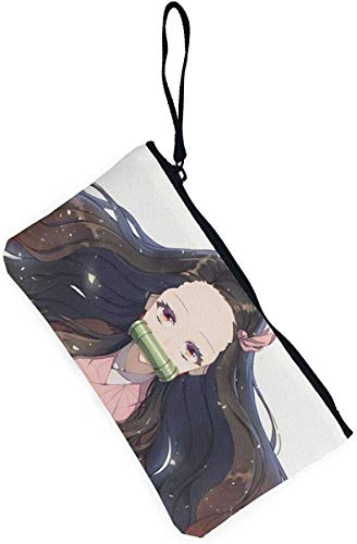 Monedero Demon Slayer Cash Coin, Bolsillos para Maquillaje con Cremallera de Tela, con Correa para teléfono móvil