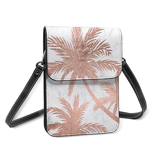 Monedero para teléfono celular, diseño tropical de rosas simples Go Palm Trees de mármol blanco pequeño bolso bandolera mini bolso para teléfono celular pasaporte con correa ajustable para el hombro