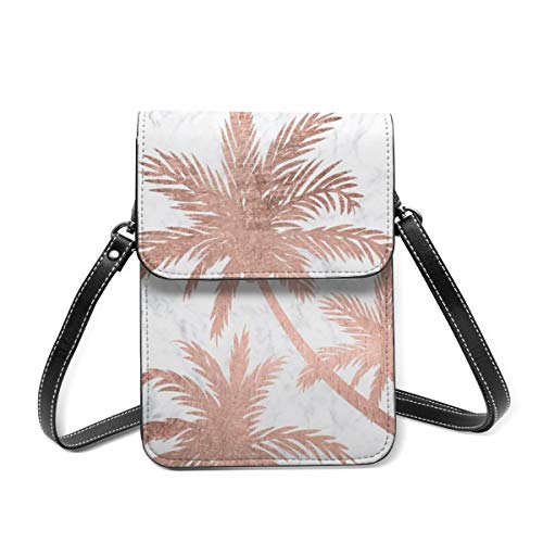 Monedero para teléfono celular, diseño tropical de rosas simples Go Palm Trees de mármol blanco pequeño bolso bandolera mini bolso para teléfono celular pasaporte con correa ajustable para el hombro