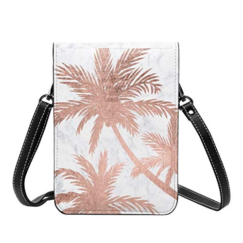 Monedero para teléfono celular, diseño tropical de rosas simples Go Palm Trees de mármol blanco pequeño bolso bandolera mini bolso para teléfono celular pasaporte con correa ajustable para el hombro