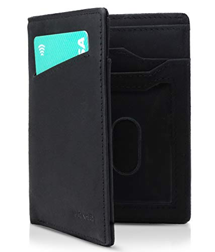 MONSOI® Cartera Hombre Pequeña RFID de Piel Auténtica - Cartera Minimalista | Cartera Slim | Billetera Hombre Pequeña | Tarjetero Hombre