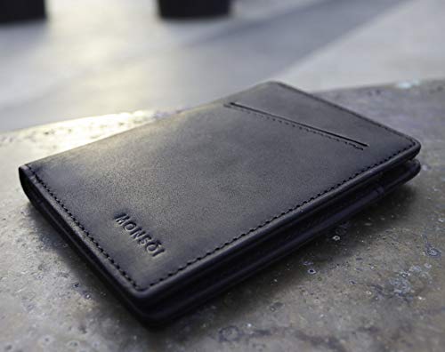MONSOI® Cartera Hombre Pequeña RFID de Piel Auténtica - Cartera Minimalista | Cartera Slim | Billetera Hombre Pequeña | Tarjetero Hombre