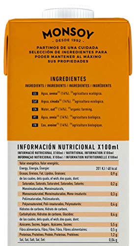 MONSOY - Bebida De Avena BIO - Caja de 6 x 1L