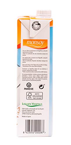 Monsoy - Bebida Ecológica de Avena con Calcio - Caja de 4 x 1L