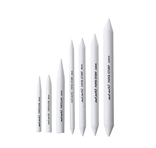 MONT MARTE Set de Difuminos y Tortillones - 7 piezas - Difuminadores para Dibujos con Grafito, Carbón y Pastel - Ayuda Ideal para Dibujar - Perfecto para Principiantes, Profesionales, Artistas
