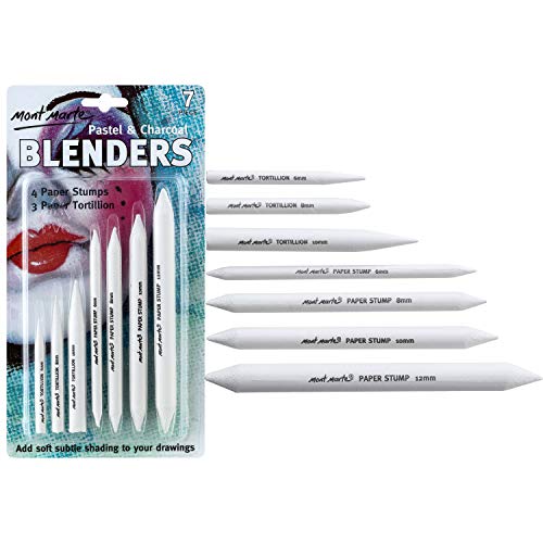 MONT MARTE Set de Difuminos y Tortillones - 7 piezas - Difuminadores para Dibujos con Grafito, Carbón y Pastel - Ayuda Ideal para Dibujar - Perfecto para Principiantes, Profesionales, Artistas