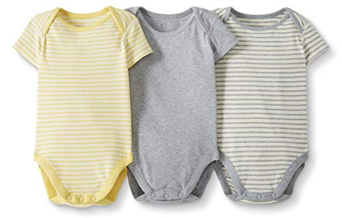 Moon and Back de Hanna Andersson - Pack de 3 bodis de manga corta hechos de algodón orgánico para bebé, Amarillo, 0 messes (49 CM)