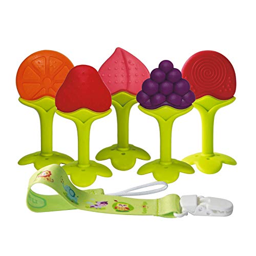 Mordedor bebes Baby Teething Toys Juguetes de dentición para bebés, conjunto de mordedores de silicona natural de silicona suave (5 piezas)