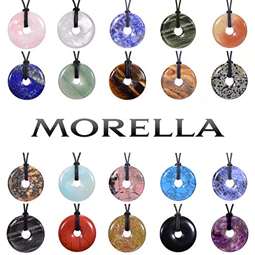 Morella Collar para Mujer 80 cm y Colgante de Gema en Forma de Donut Amatista en Bolsa de Terciopelo