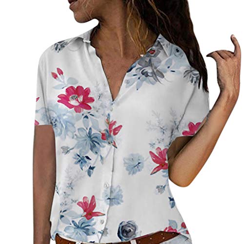 MORETIME Camisas Mujer, Camisa Negra Blanca Mujer con Estampado Holgado Elegante para Mujer Mangas Cortas y Cuello V Blusa Ligera Mangas para Mujer Trabajo y Cita Regalo para Novia Madre 2019 Verano