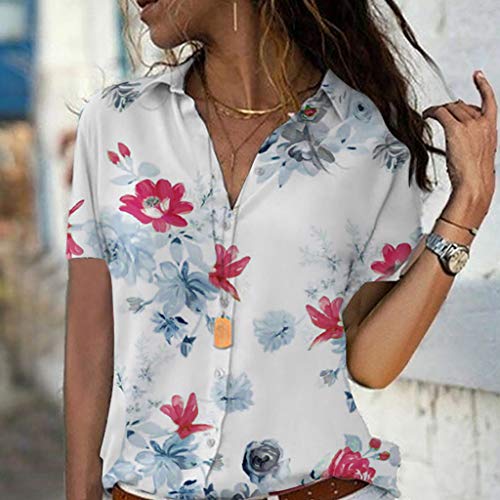 MORETIME Camisas Mujer, Camisa Negra Blanca Mujer con Estampado Holgado Elegante para Mujer Mangas Cortas y Cuello V Blusa Ligera Mangas para Mujer Trabajo y Cita Regalo para Novia Madre 2019 Verano
