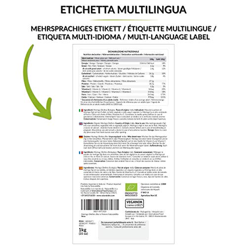 Moringa Oleifera Ecológica en Polvo [Calidad Premium] de 1kg. Moringa Powder Organica, 100% Bio, Natural y Pura. Hojas Recogidas de la Planta de Moringa Oleífera. NaturaleBio