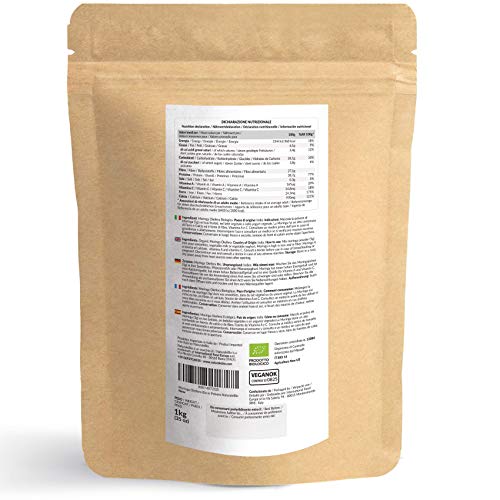 Moringa Oleifera Ecológica en Polvo [Calidad Premium] de 1kg. Moringa Powder Organica, 100% Bio, Natural y Pura. Hojas Recogidas de la Planta de Moringa Oleífera. NaturaleBio