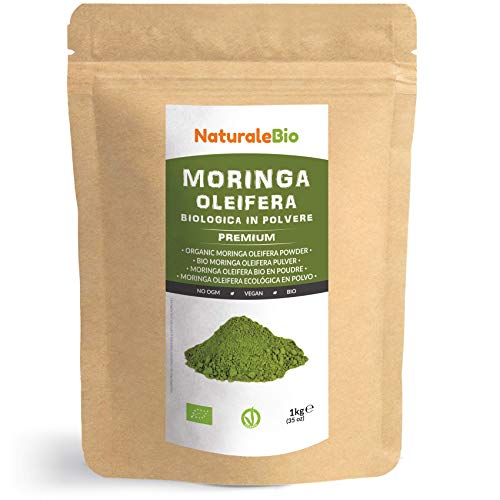 Moringa Oleifera Ecológica en Polvo [Calidad Premium] de 1kg. Moringa Powder Organica, 100% Bio, Natural y Pura. Hojas Recogidas de la Planta de Moringa Oleífera. NaturaleBio