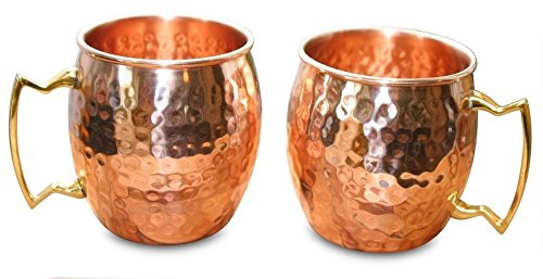 Moscow Mule cobre tazas – Set de 2 Premium sin níquel en el interior, de cobre macizo martillado 100% cobre puro mejora sabores, hechos a mano de alta calidad – Cada taza es de Oz capacidad