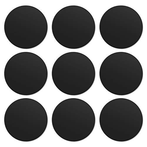 MOSUO 9 Piezas Láminas Metálicas (9 Redondas) Muy Finas Placas Metálicas con 3M Adhesivo para Soporte Movil Coche Magnético/Iman para Movil Coche y Otros Productos de imán - Negro
