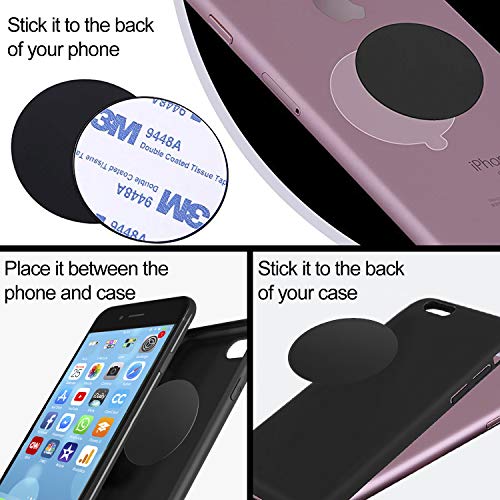 MOSUO 9 Piezas Láminas Metálicas (9 Redondas) Muy Finas Placas Metálicas con 3M Adhesivo para Soporte Movil Coche Magnético/Iman para Movil Coche y Otros Productos de imán - Negro