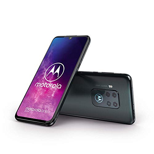 Motorola One Zoom - Smartphone con Alexa Hands-Free, Pantalla 6,4” FHD+, Sistema de 4 cámaras, 128 GB/4 GB, Android 9.0, Dual SIM, Auriculares + Funda incluidos, Color Gris Eléctrico