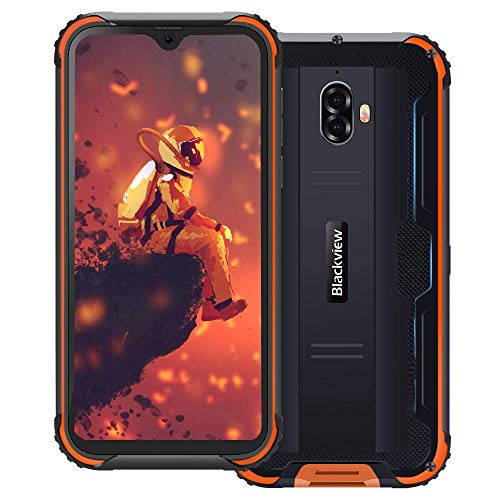 Movil Resistente, Blackview BV5900 Smartphone 4G con 5.7" HD+ IPS (3GB+32GB, 13MP/0.3MP+5MP, Batería 5580mAh, Android 9.0, MT6761, Dual Sim) Movil Antigolpes, IP69K/NFC/Face ID/GPS/Brújula-Naranja