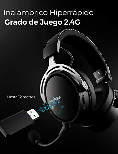 Mpow Air 2.4G Auriculares Gaming para PS4, PC, Xbox One, Estéreo Cascos Inalámbricos para Juegos con Micrófono Desmontable con Cancelación de Ruido,Transmisor USB Incluido - Gris