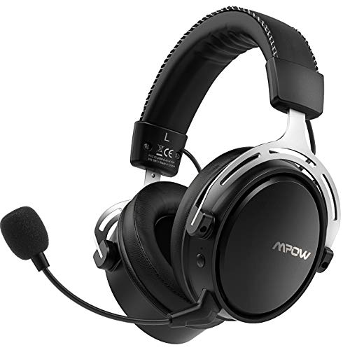 Mpow Air 2.4G Auriculares Gaming para PS4, PC, Xbox One, Estéreo Cascos Inalámbricos para Juegos con Micrófono Desmontable con Cancelación de Ruido,Transmisor USB Incluido - Gris
