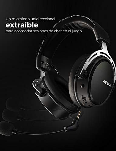 Mpow Air 2.4G Auriculares Gaming para PS4, PC, Xbox One, Estéreo Cascos Inalámbricos para Juegos con Micrófono Desmontable con Cancelación de Ruido,Transmisor USB Incluido - Gris