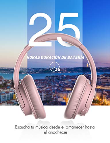 Mpow H7 Cascos Bluetooth Diadema, 25hrs de Reproducir, Hi-Fi Sonido, Cascos Bluetooth Inalámbricos con Micrófono Incorporado, Auriculares Bluetooth Diadema para TV, Móvil, PC-Rosa