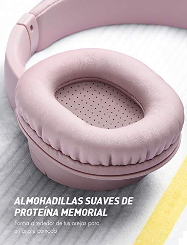 Mpow H7 Cascos Bluetooth Diadema, 25hrs de Reproducir, Hi-Fi Sonido, Cascos Bluetooth Inalámbricos con Micrófono Incorporado, Auriculares Bluetooth Diadema para TV, Móvil, PC-Rosa
