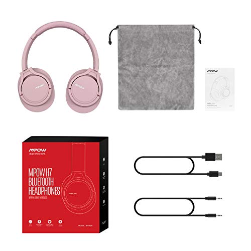 Mpow H7 Cascos Bluetooth Diadema, 25hrs de Reproducir, Hi-Fi Sonido, Cascos Bluetooth Inalámbricos con Micrófono Incorporado, Auriculares Bluetooth Diadema para TV, Móvil, PC-Rosa
