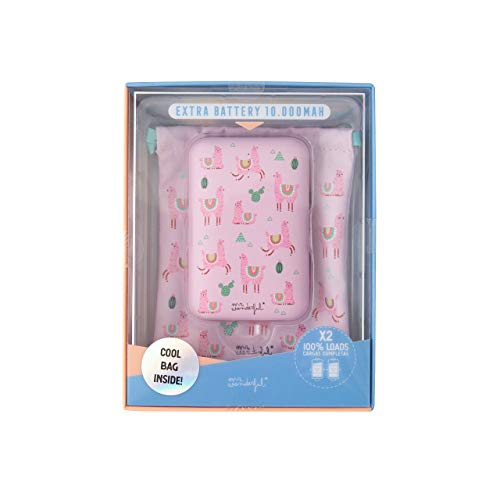 Mr. Wonderful - Powerbank de 10.000 mAh Marca Mr. Wonderful de Llamas Rosa con Funda