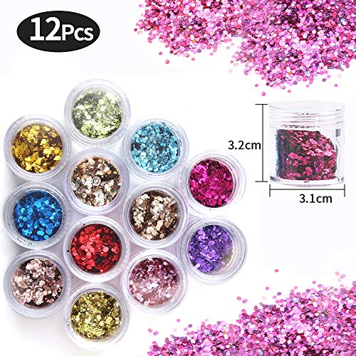 mreechan flash lentejuelas de polvo,conjunto de polvo de uñas flash,flash polvo decorativo,tiene 12 colores,viene con cepillo decorativo,utilizar para el maquillaje,embellecer las uñas, sombra etc