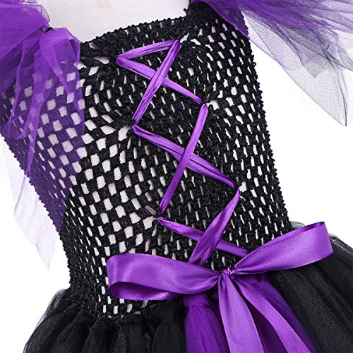 MSemis Costume Disfraz de Bruja Maléfica Niñas Vestido Largo Cosplay Reina de Oscuridad Vampiresa Vestido de Fiesta Tutú Morado Traje Halloween Regalo Cumpleaños Negro y Violeta 4-5 años