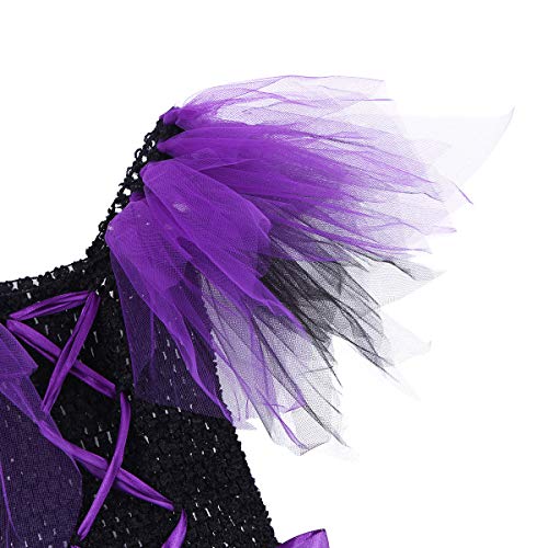 MSemis Costume Disfraz de Bruja Maléfica Niñas Vestido Largo Cosplay Reina de Oscuridad Vampiresa Vestido de Fiesta Tutú Morado Traje Halloween Regalo Cumpleaños Negro y Violeta 4-5 años