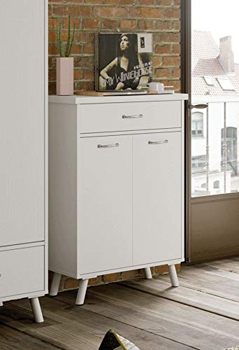 Mueble Zapatero Tina Blanco Vintage 1 cajón 2 Puertas baldas Tirador Clasico 65x35x99
