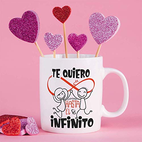 MUGFFINS Taza San Valentín (Te quiero) - te quiero infinito - Regalos Originales y Divertidos de Aniversario para Novios, Enamorados, Pareja.