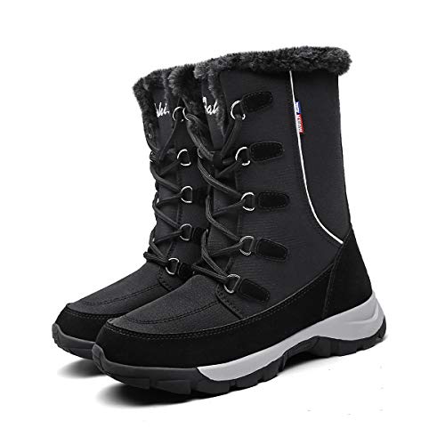 Mujer Botas para Raquetas de Nieve Zapatos de Invierno a Prueba de Agua, Forro y Suela de Goma Isotherm Transpirable y Duradero 37 EU Negro,23.5 cm talón a los pies