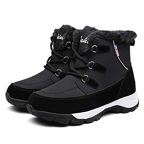 Mujer Botas para Raquetas de Nieve Zapatos Piel Cálida Exteriores Invierno a Prueba Isotherm Transpirable y Duradero 37 EU Negro,23.5 cm talón a los pies