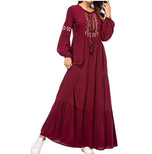 Mujer Musulmán Abaya Robe Kaftan - Dama Manga Larga Swing Vestido Maxi Tamaño Más Elegante Bordado Vestido de Coctail 2XL