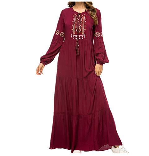 Mujer Musulmán Abaya Robe Kaftan - Dama Manga Larga Swing Vestido Maxi Tamaño Más Elegante Bordado Vestido de Coctail 2XL