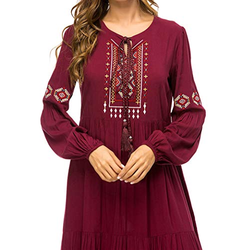 Mujer Musulmán Abaya Robe Kaftan - Dama Manga Larga Swing Vestido Maxi Tamaño Más Elegante Bordado Vestido de Coctail 2XL