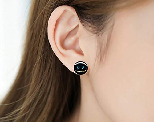 mujer pendientes plata de ley 925 baratos pendientes pequeños gato negro Alicia en el país de las Maravillas