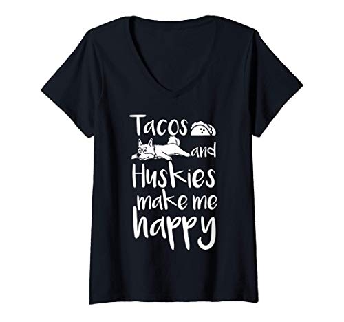 Mujer Tacos Husky Siberiano Perro Camiseta Cuello V