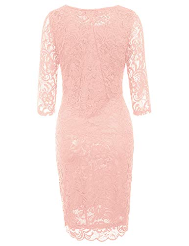 Mujer Vestido Casual con 3/4 Manga de Cuello Redondo para Lactancia Rosa XL