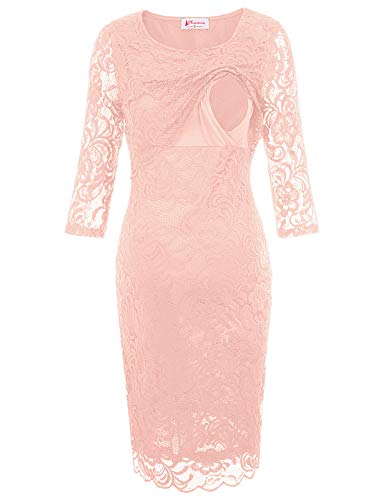 Mujer Vestido Casual con 3/4 Manga de Cuello Redondo para Lactancia Rosa XL