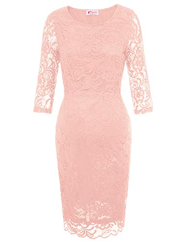 Mujer Vestido Casual con 3/4 Manga de Cuello Redondo para Lactancia Rosa XL