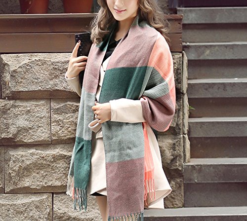Mujeres caliente Mantas Cozy Pashmina bufanda larga tartán enrejado mantón (empobrecido verde)