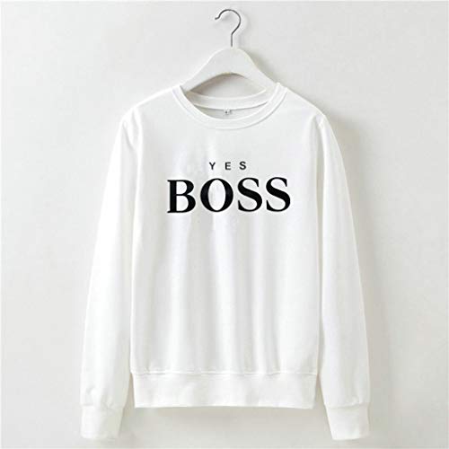 Mujeres Sudadera Cuello Redondo Manga Larga Casual Suelto Blusa Estampado de Letras Invierno Suéter Cálido Moda Basica Camiseta Casual Fiesta T-Shirt Original riou
