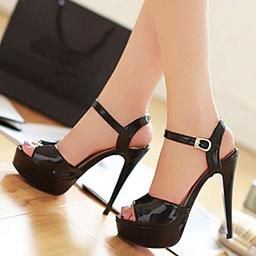 Mujeres Tacones de Punta Bombas Plataforma de Verano Tacón Alto Peep-Toe Calzado Fiesta Boda Carrera Señoras Tobillo Hebilla Correa Sandalias