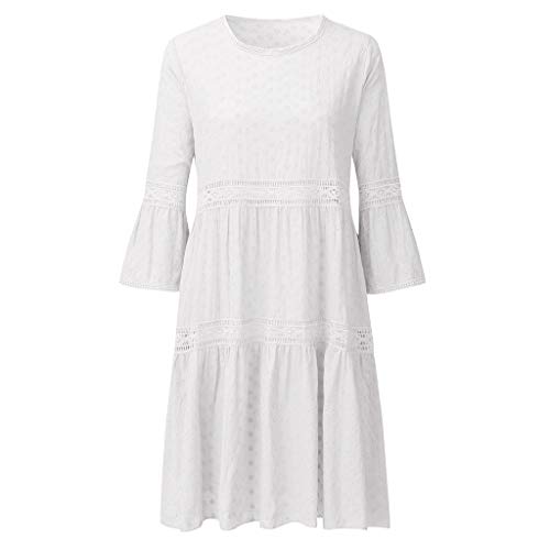 Mujeres Vestidos de Cuello Redondo sólido Ahuecan hacia Fuera Empalme 3/4 Manga Larga Mujer Vestido Cintura Alta Faldas Cortas a Rayas Blusa Sin Mangas Falda Playa Liso Beach Cover up Camisolas